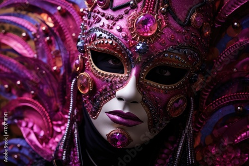 A close up of a person wearing a mask