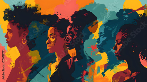 Illustration of abstract background for Black History Month featuring equality, justice, racism, and discrimination, photo
