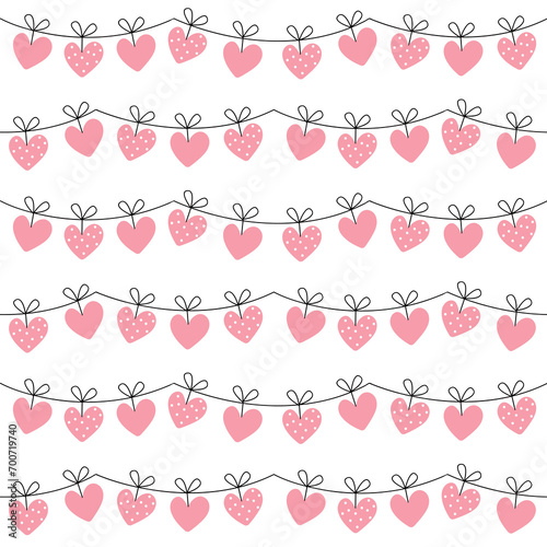 Valentine Seamless Pattern Wallpaper - Heart valentines day doodle vector illustration background - Hearts Garland - Love romantic wedding dating anniversary valentine's digital wrapping paper