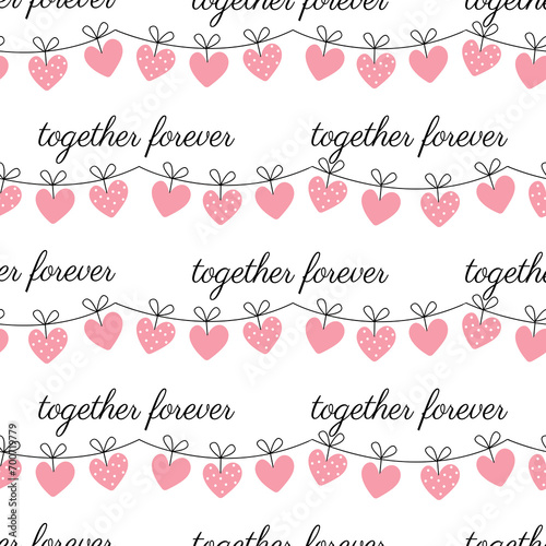 Valentine Seamless Pattern Wallpaper - Heart valentines day doodle vector illustration background - Hearts Garland - Love romantic wedding dating anniversary valentine's digital wrapping paper