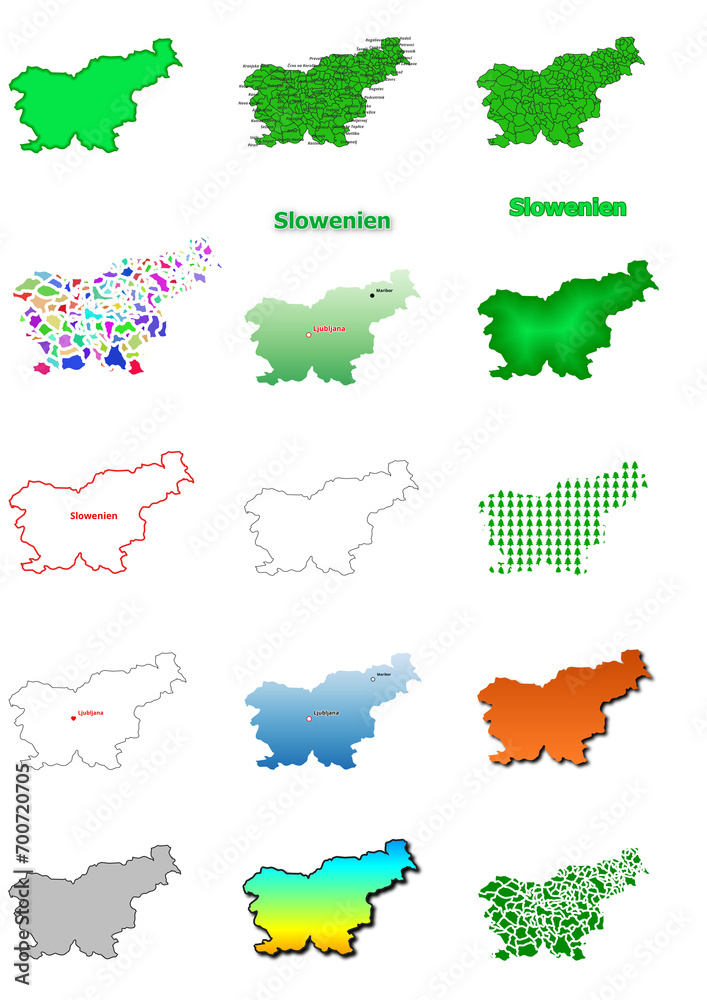 Karten von Slowenien ClipArt Farbe und schwarz-weiß Karte 