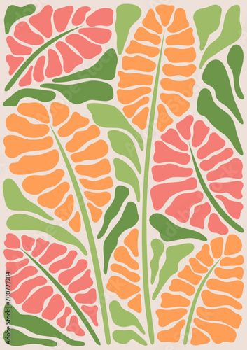 Abstract flower posters. Trendy botanical wall arts with floral design in danish pastel colors. Matisse floral paintings. Vector naive art print