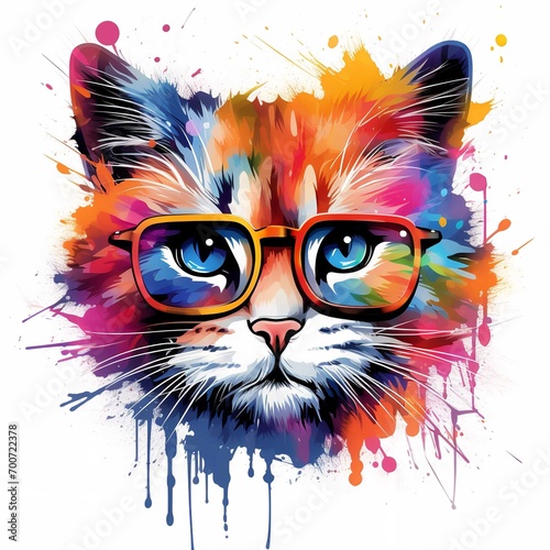 Abstract Colored Cat Muzzle in Eyeglasses - Coloring