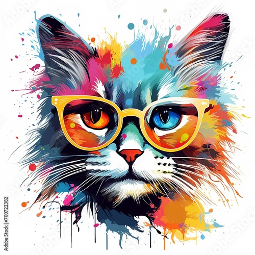 Abstract Colored Cat Muzzle in Eyeglasses - Coloring