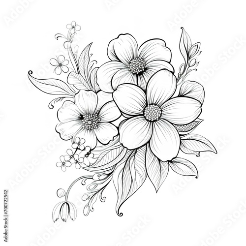 Black and White Dahlia Flower Drawing Illustration