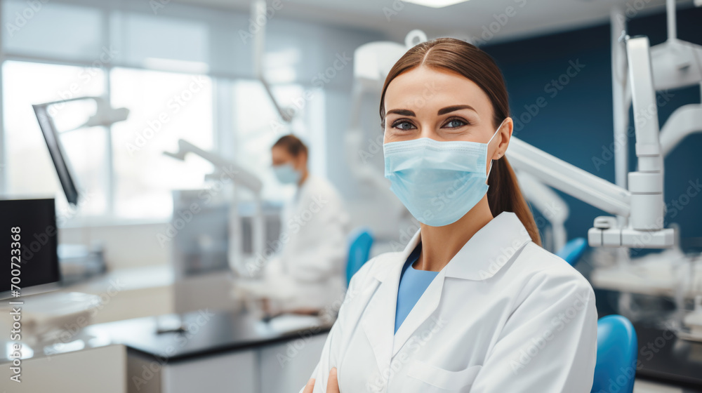 Portrait of female dentist in clinic Portrait of female dentist in clinic