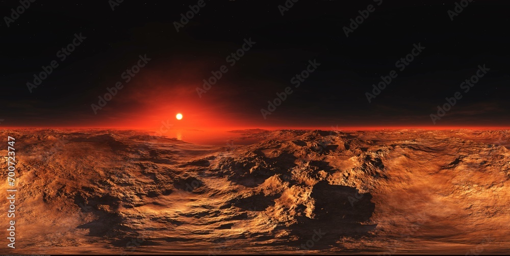 Mars, HDRI, environment map , Round panorama, spherical panorama, equidistant projection, 360 high resolution panorama, 3d rendering - obrazy, fototapety, plakaty 