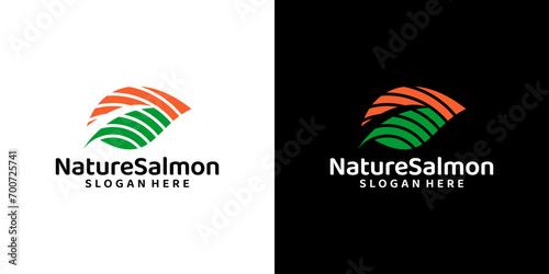 Leaf logo design template with salmon design graphic vector. Symbol, icon, creative. photo