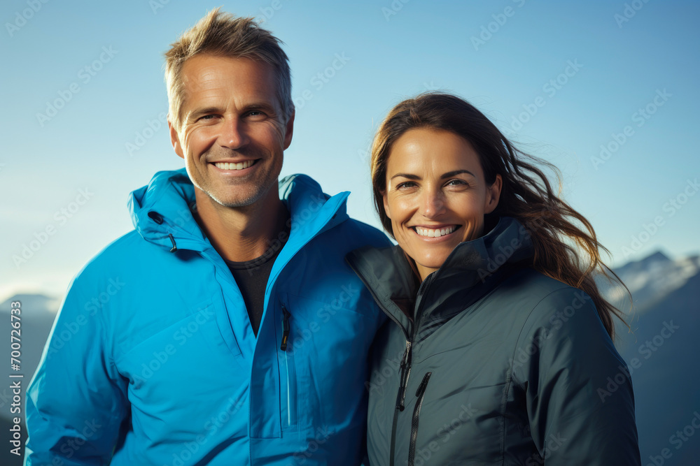 Smiling Duo in Front of Majestic Mountain Backdrop Smiling Duo in Front of Majestic Mountain Backdrop