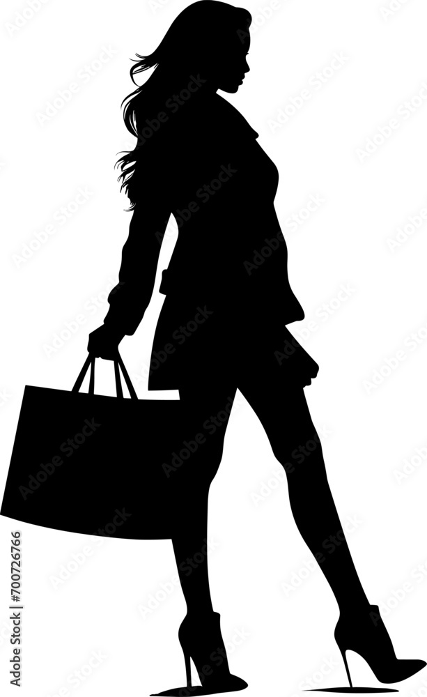 Woman with shopping bag silhouette. Vector illustration. AI generated illustration.