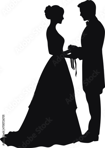 Simple vector wedding couple silhouettes. AI generated illustration.