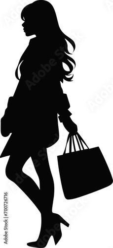 Woman with shopping bag silhouette. Vector illustration. AI generated illustration.