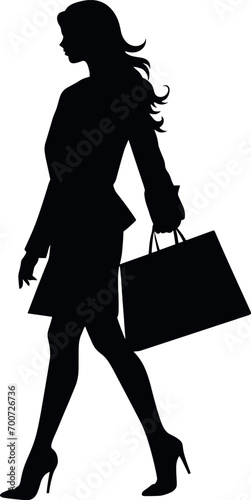 Woman with shopping bag silhouette. Vector illustration. AI generated illustration.