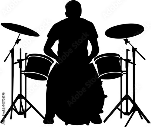 A drummer musician drumming drums in detailed silhouette. AI generated illustration. photo