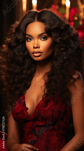 Matte Magic: Christmas Goddess in a Long Black Lace Wig
