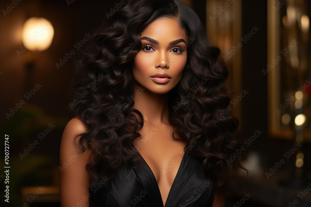 Stunning Black Beauty in Classic Hand-in-Hair Pose Stunning Black Beauty in Classic Hand-in-Hair Pose