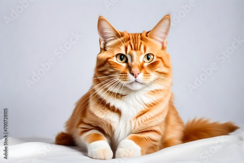 cute ginger cat sitting and looking at the camera ,isolated on white background 