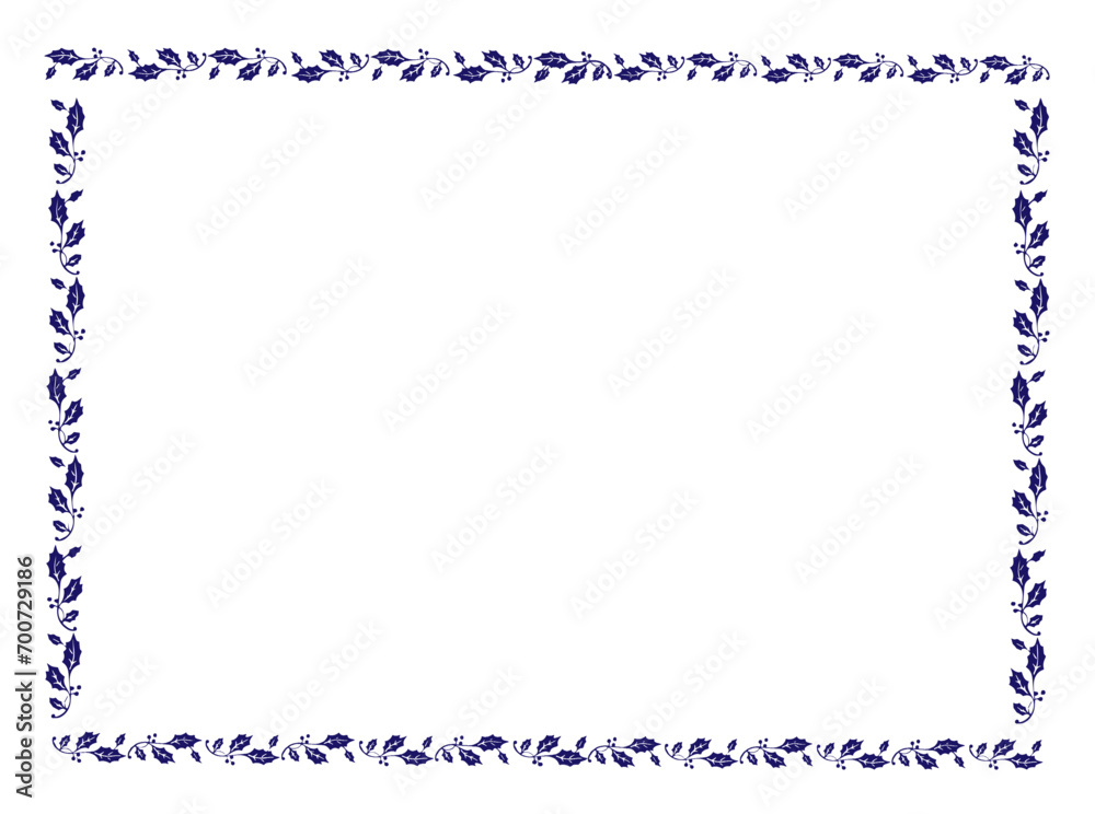 Vector blue frame with leaves, vector floral leaves for text and picture