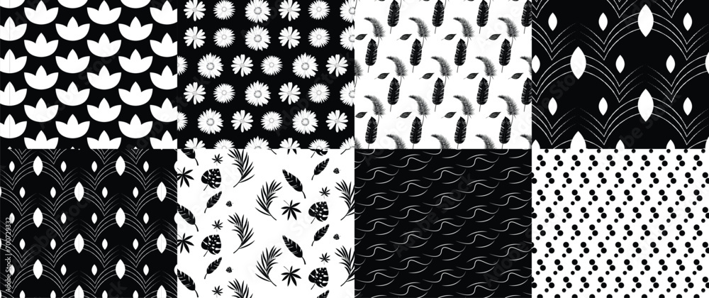 Collection of Geometric & Natural Background - Seamless Patterns - Vector Illustration - Black and White Patterns Collection of Geometric & Natural Background - Seamless Patterns - Vector Illustration - Black and White Patterns