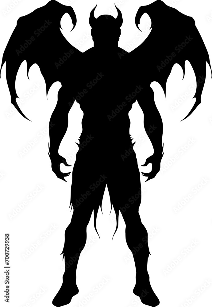 Silhouette bat devil in the human body. Men spirit with bat wing in different posture. Illustration about ghost and fantasy for Halloween theme. AI generated illustration.
