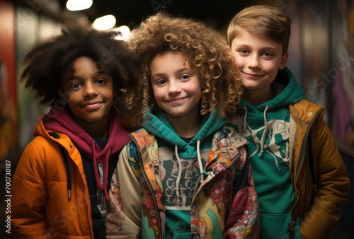 Three teenager kids - multiracial love