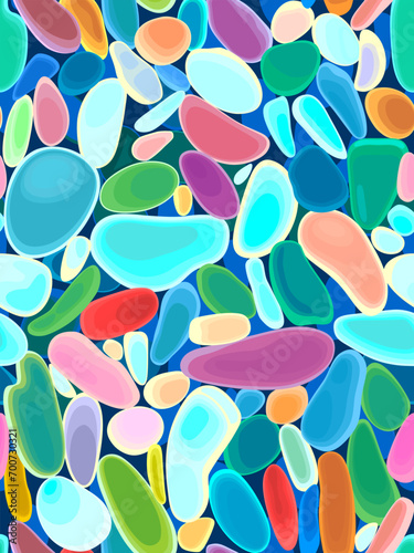 Colourful sea glass beaches template wallpaper for interior designs, beauty, wrapping paper.  Handmade vector background.