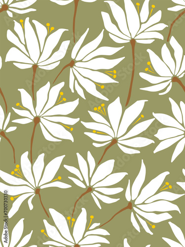 Hand drawn seamless pattern with beautiful flowers. Vector illustration, retro, art nouveau style. Can be used for embroidering flowers, wallpaper, etc.