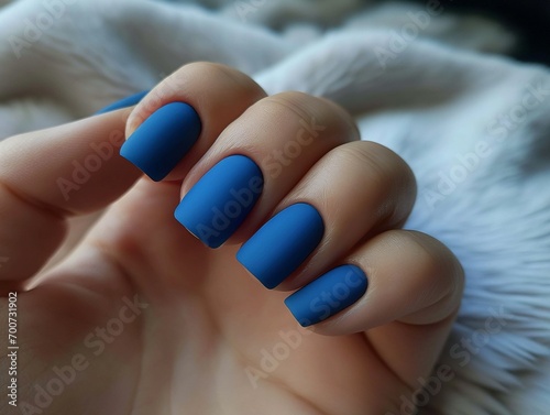 Cornflower blue with a matte finish manicure, simple and elegant