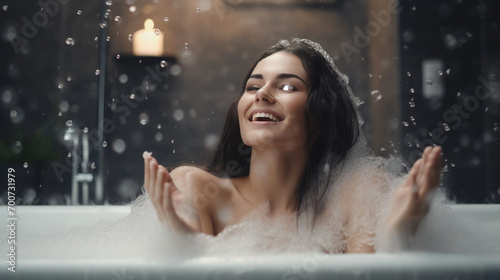Refreshing Soak  Young Brunette s Bubble Bath