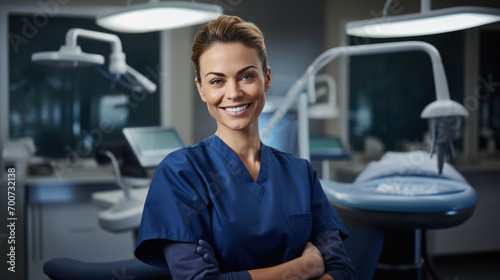 Portrait of female dentist in clinic