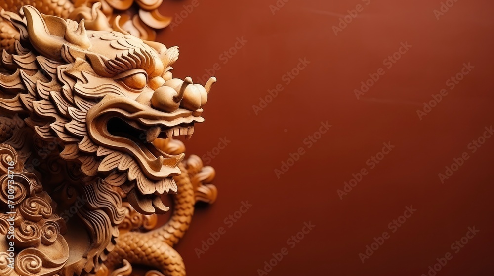 Chinese golden dragon on red background, space for text. Chinese golden dragon on red background, space for text.
