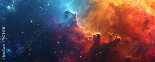 Colorful space galaxy cloud nebula. Stary night cosmos. Universe science astronomy. Supernova background wallpaper. © MdBaki