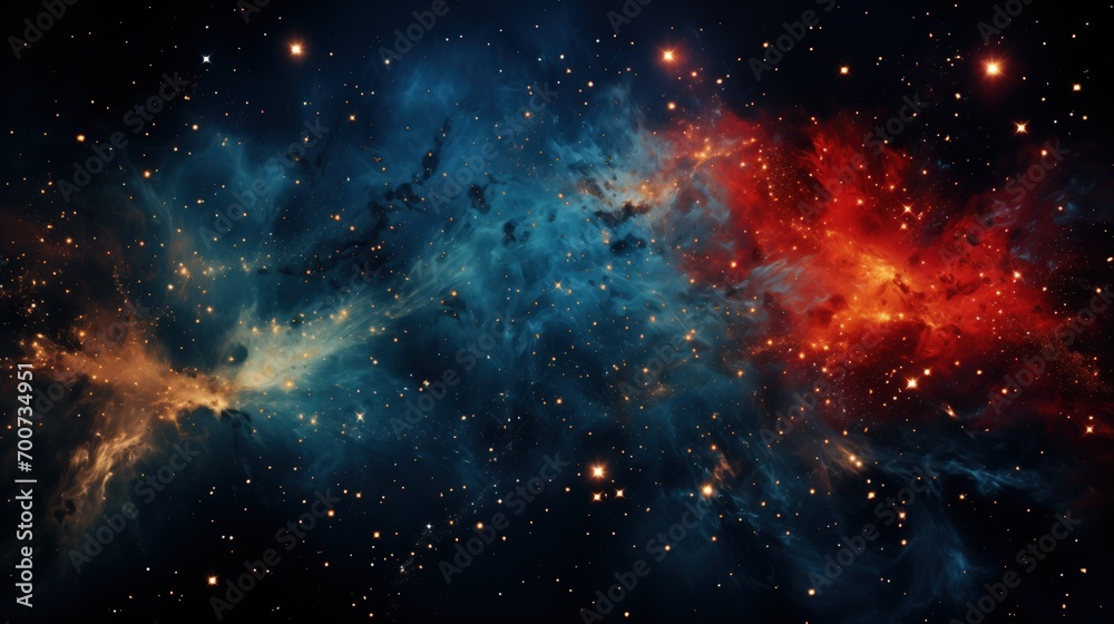 abstract drama of a space nebula, illustrating the cosmic clash and birth of stars within an interstellar cloud. The scene is a vibrant representation of galactic beauty and celestial art. - obrazy, fototapety, plakaty 