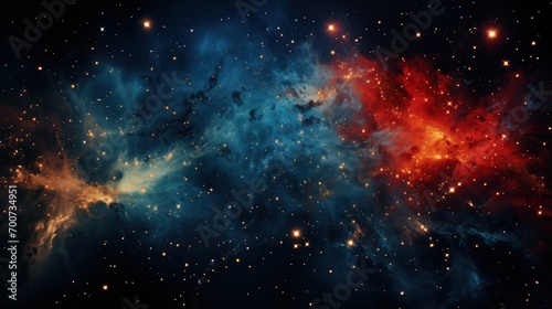 abstract drama of a space nebula, illustrating the cosmic clash and birth of stars within an interstellar cloud. The scene is a vibrant representation of galactic beauty and celestial art.