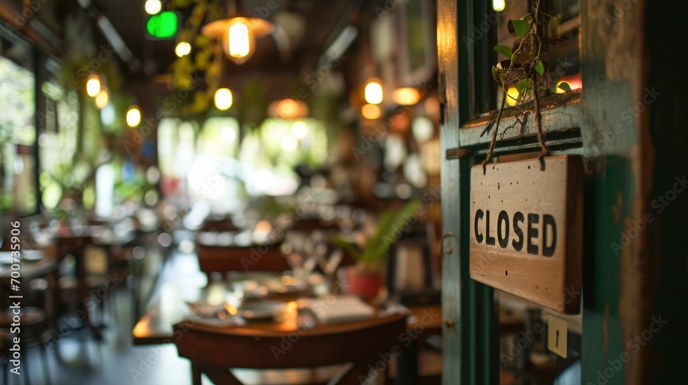 Sign with the text ClOSED at the restaurant.