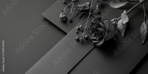 Rosen in schwarz für Trauerkarten als Druckvorlage im Querfornat für Banner, ai generativ photo