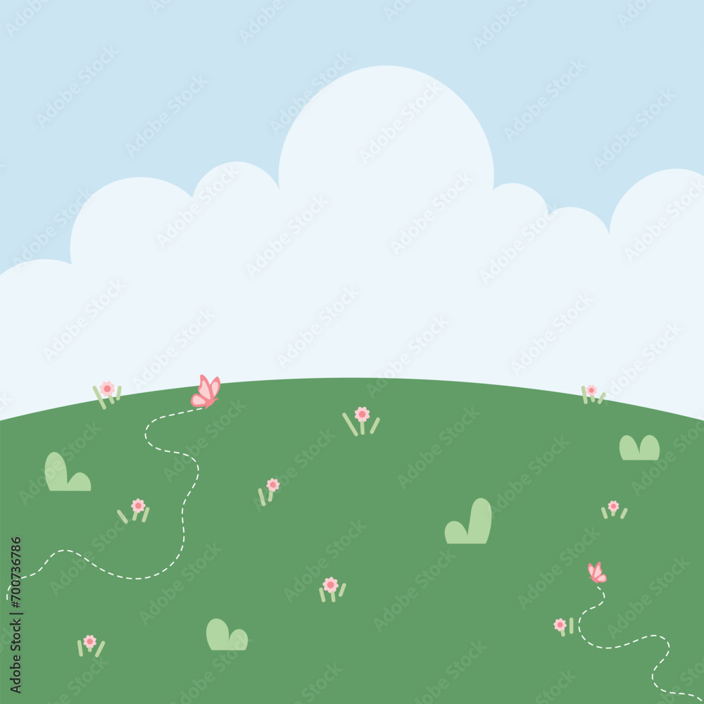 Cute kawaii cartoon landscape background for social media, banner and poster Cute kawaii cartoon landscape background for social media, banner and poster