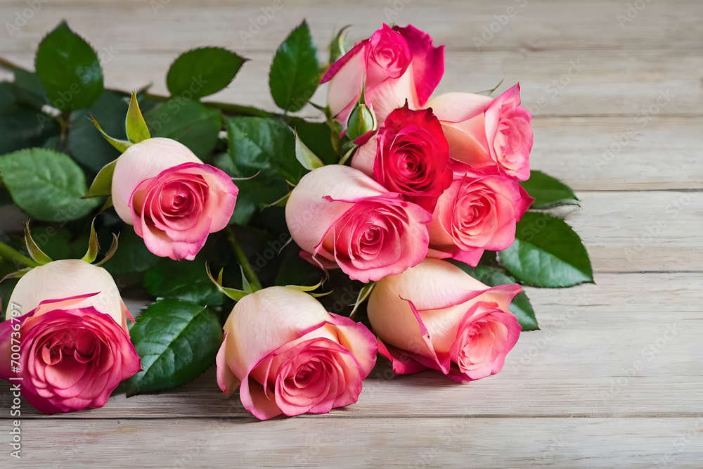 A bundle of roses on the table. Generative AI A bundle of roses on the table. Generative AI