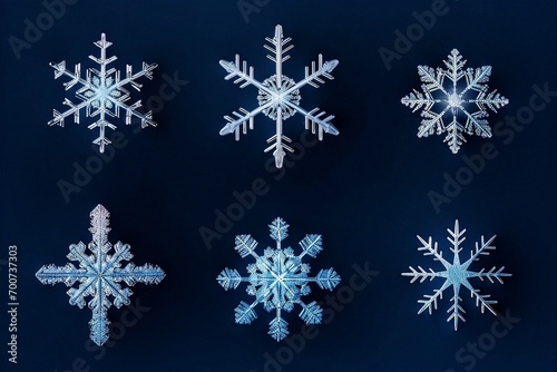 Snowflakes set. Snowflakes on blue background. Christmas and New Year concept.