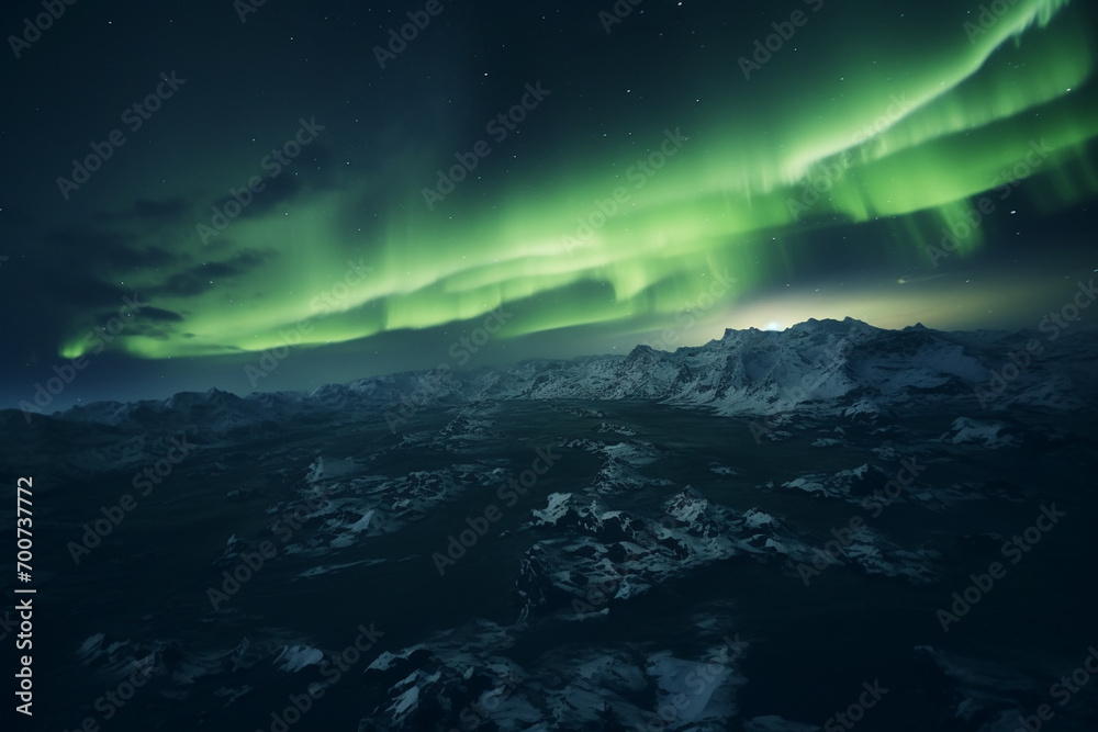 Aerial shot of the Northern Lights in Iceland - Travel to otherworldly landscapes, views from above