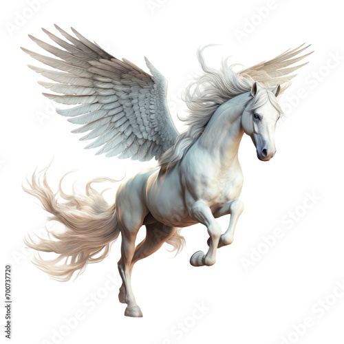 Pegasus horse with wings flying isolated on white or transparent background