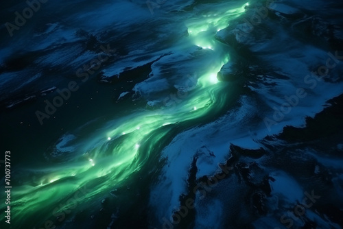 Aerial shot of the Northern Lights in Iceland - Travel to otherworldly landscapes, views from above