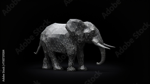 elephant, elephant low polygon wireframe mesh, technology glowing effect, gray glowing theme photo