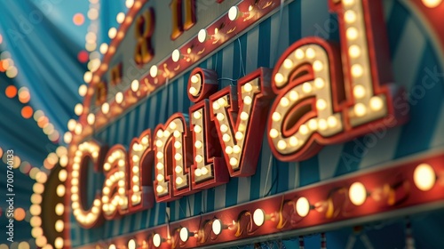 Carnival label with lights in portuguese 3d render realistic