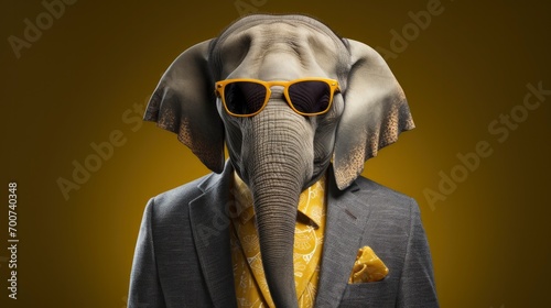 Elephant is wearing a suit and sunglasses © EMRAN