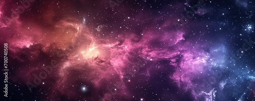 Concept of web banner. Magic color galaxy. Horizontal space background with realistic nebula  stardust and shining stars. Infinite universe and starry night sky.
