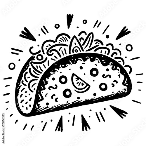 Tacos ,Food Doodles line , Black Line art , hand-drawn in the style of doodles line , menu for restaurant , SVG File.