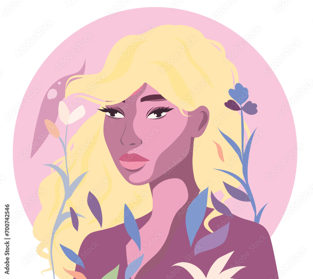 Beautiful vector girl avatar nature spring for social media. Beautiful vector girl avatar nature spring for social media.