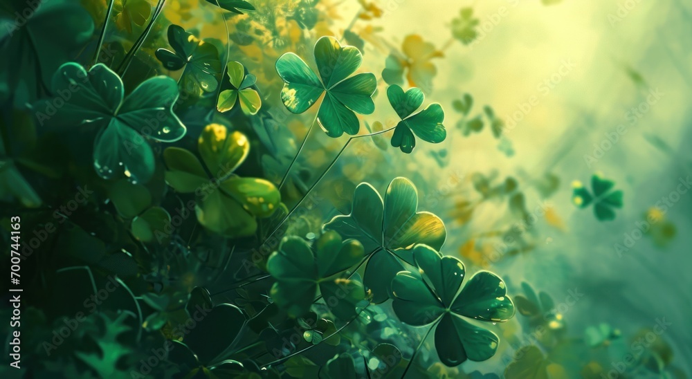 a flower shaped background with some green clovers - obrazy, fototapety, plakaty 