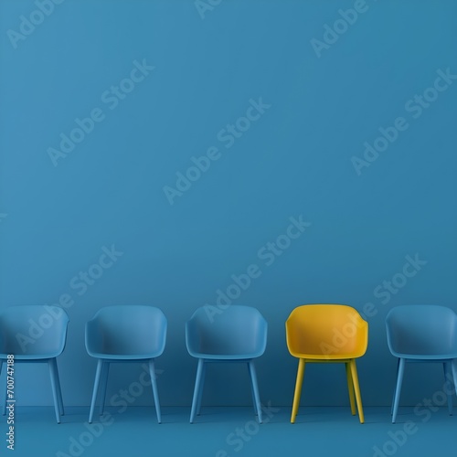 The yellow chair stands out from the crowd. Business concept